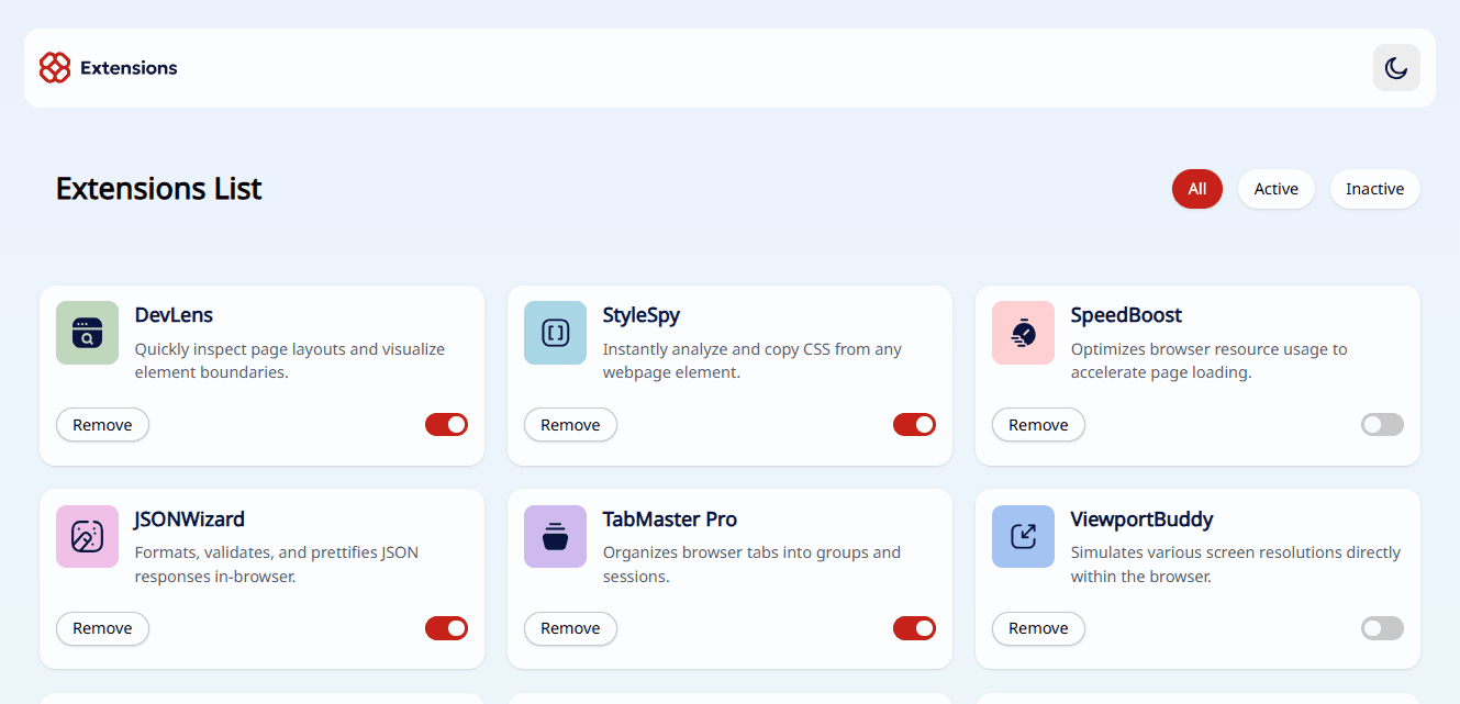 Screenshot of Browser Extension Manager UI