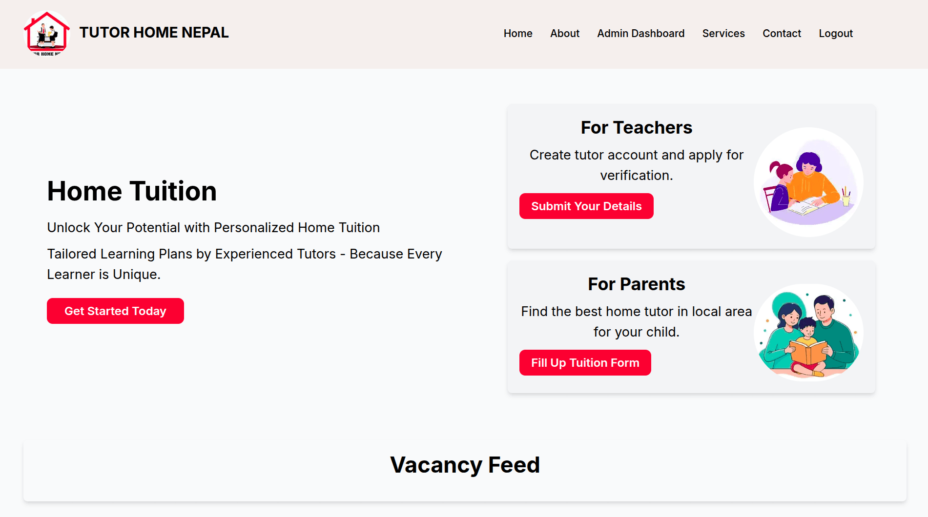 Screenshot of Tutor home Nepal