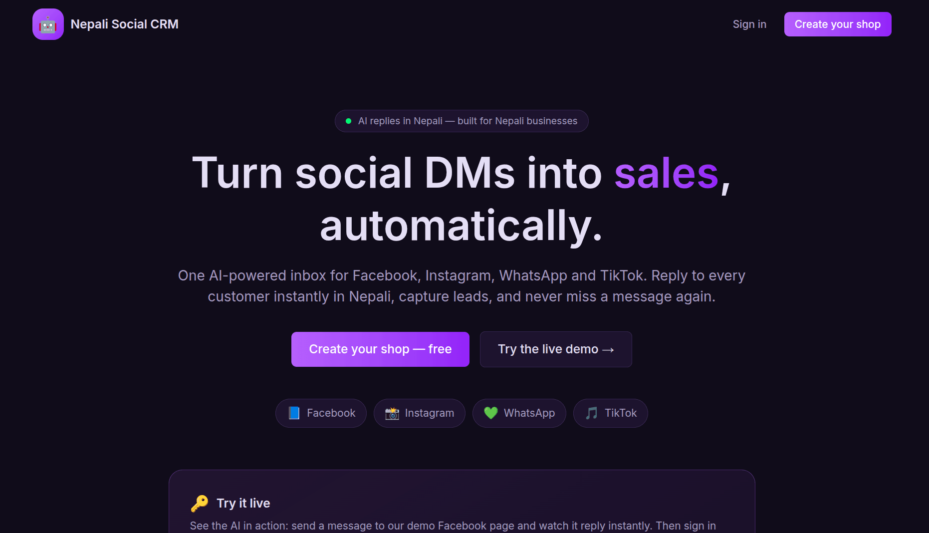 Screenshot of AI Social Inbox & CRM